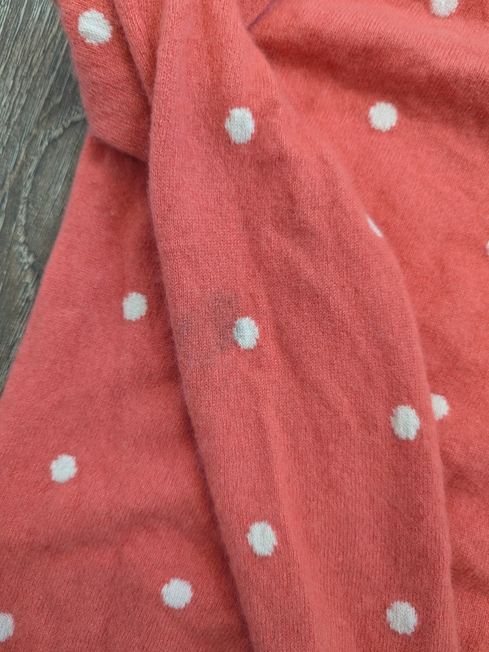 Philosophy Cashmere Sweater Small Coral Pink Polka Dot Crew Neck Cozy - Picture 5 of 8